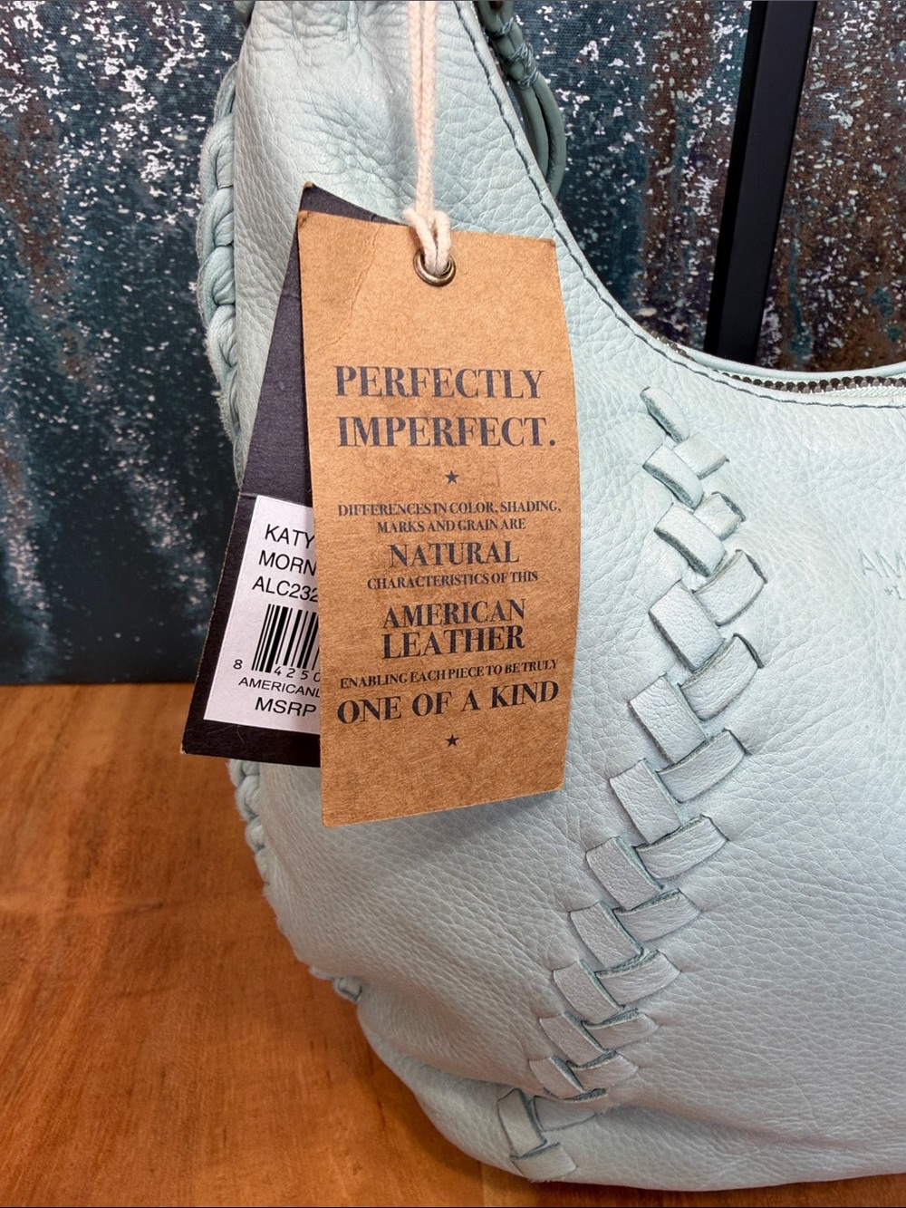 American Leather Co Boho Katy Light Teal Leather Crossbody NWT - Picture 6 of 14